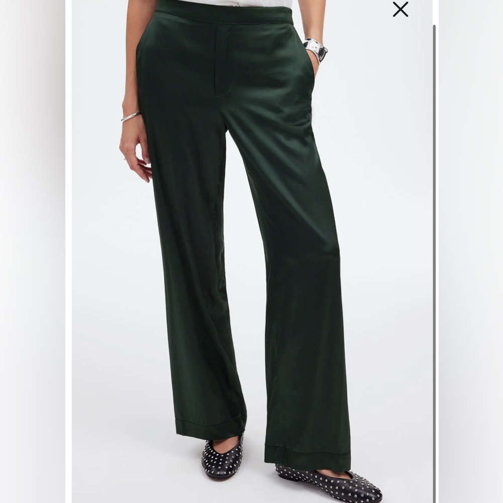 Madewell Silk Dark Green Wide Leg Pants